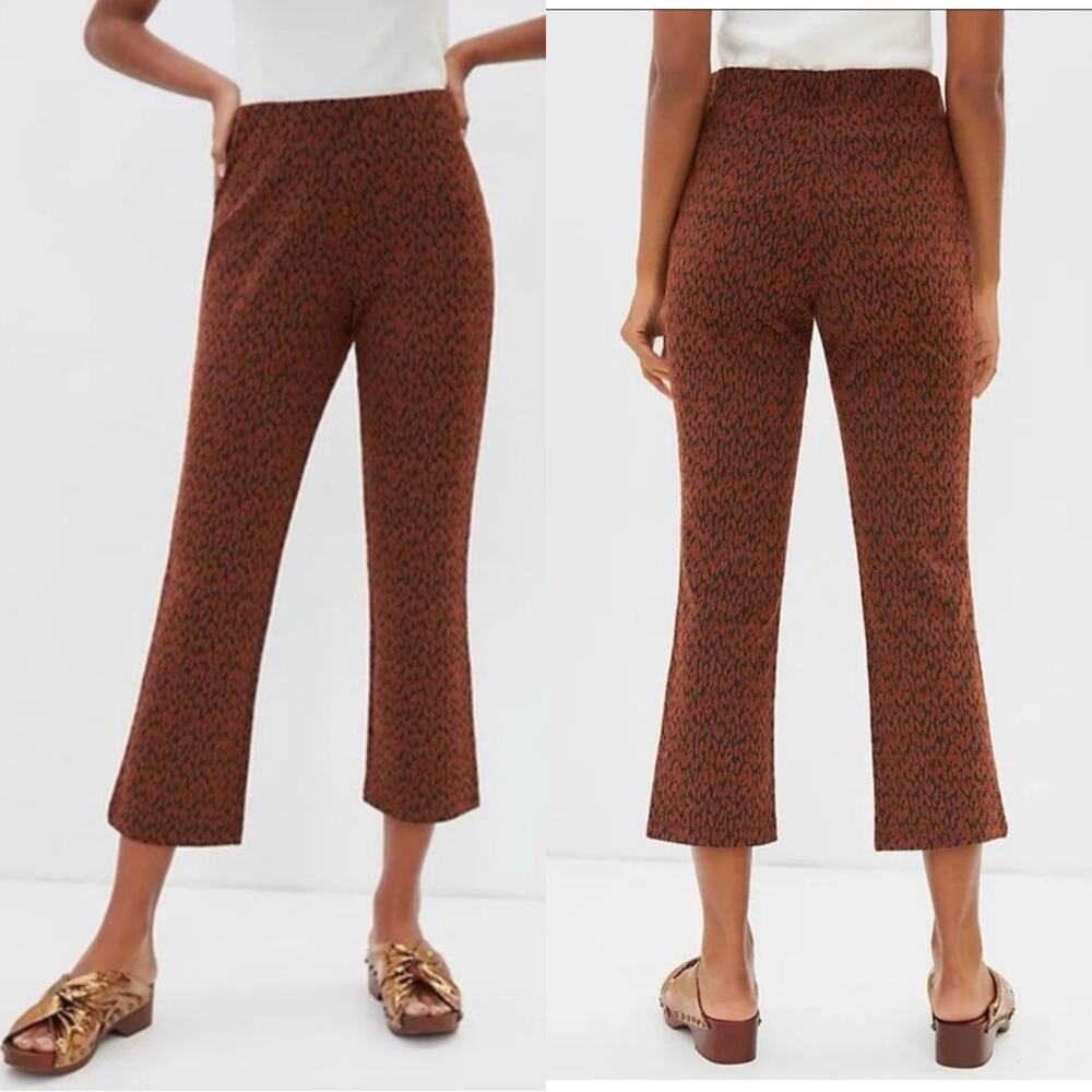 Anthropologie Pants Womens Small Brown Mikalya Animal Print Crop Flare Pull On
